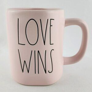 ⭐️2/ $50⭐️ Rae Dunn Artisan  Ceramic Mug Pastel Pink Large Letters LOVE WINS